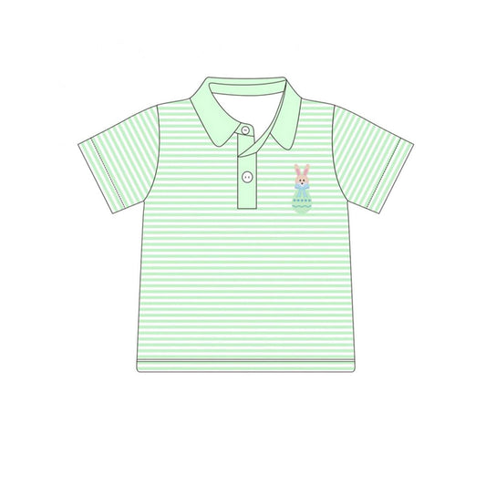 No moq BT1046 pre-order toddler boys clothes easter green striped short Sleeve Top 2024.10.12