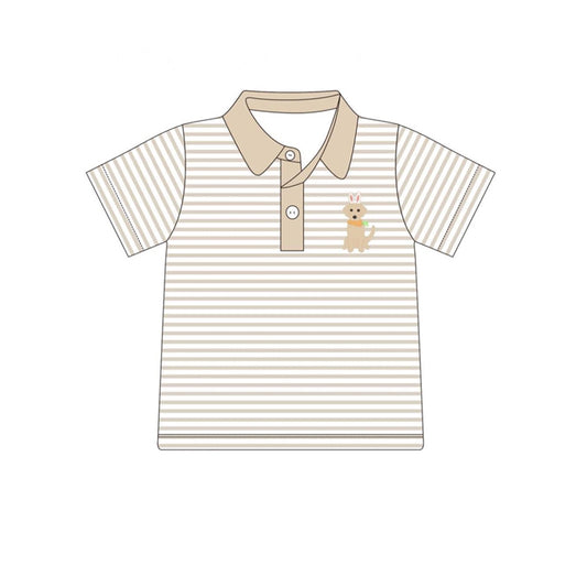 No moq BT1044 pre-order toddler boys clothes easter khaki striped short Sleeve Top 2024.10.12