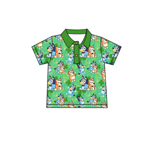 No moq BT1051 pre-order toddler boys clothes cartoon dog green short Sleeve Top 2024.10.15