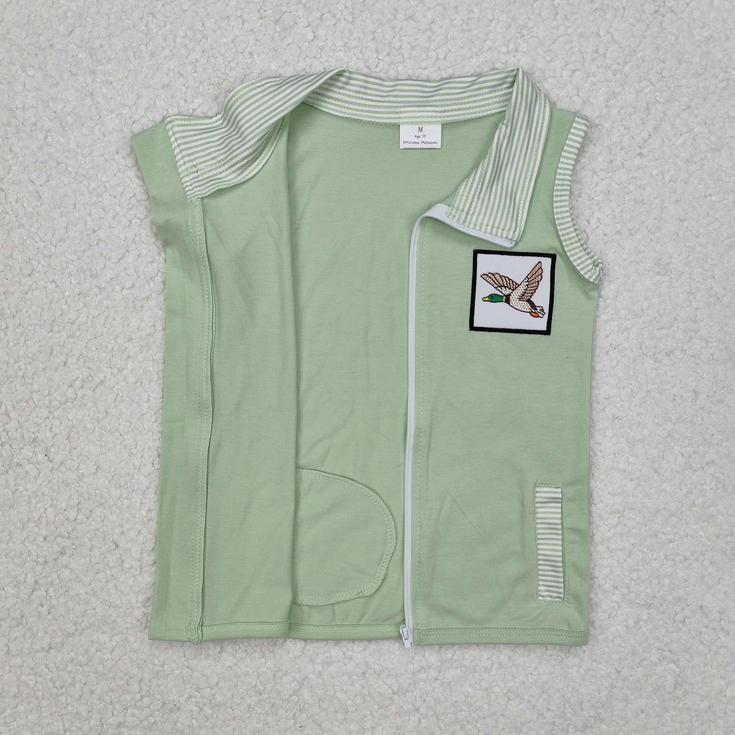 RTS NO MOQ ETA 6-7DAYS ARRIVED IT BT1071 Embroidered duck green striped sleeveless zip-up vest