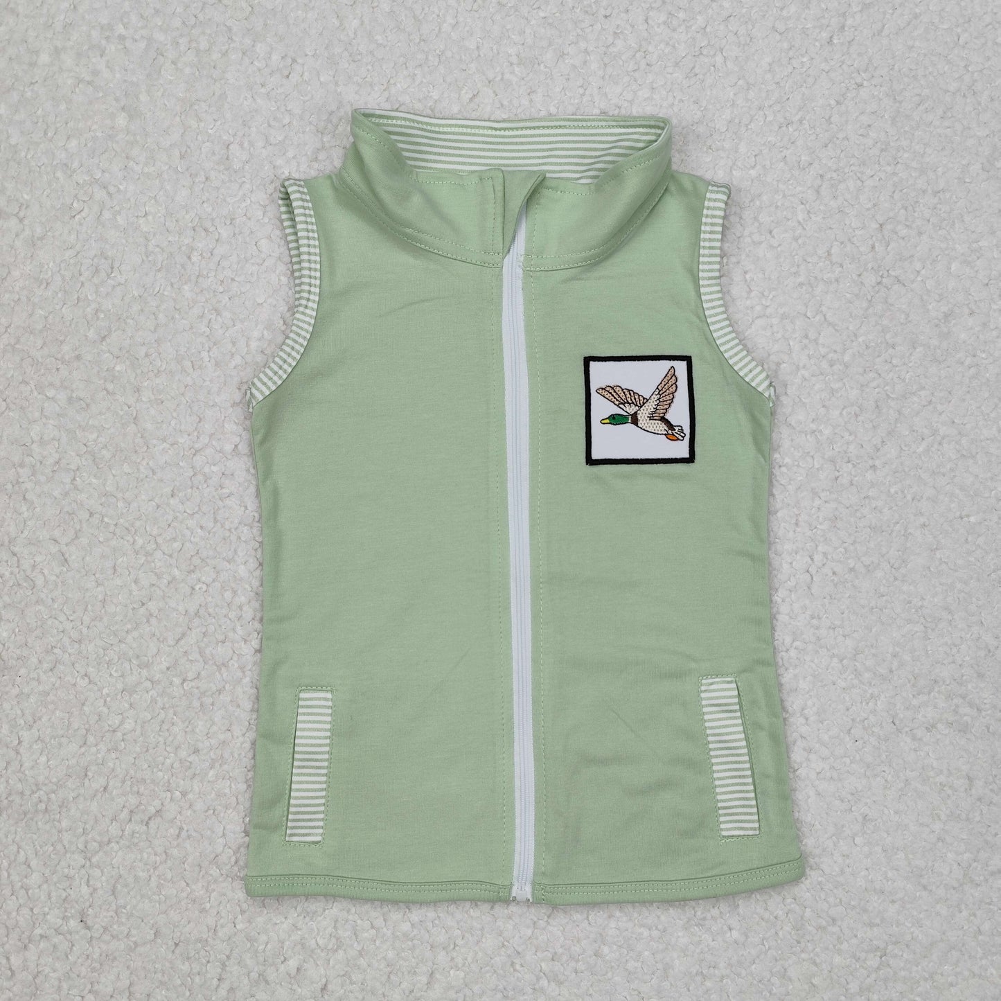 RTS NO MOQ ETA 6-7DAYS ARRIVED IT BT1071 Embroidered duck green striped sleeveless zip-up vest