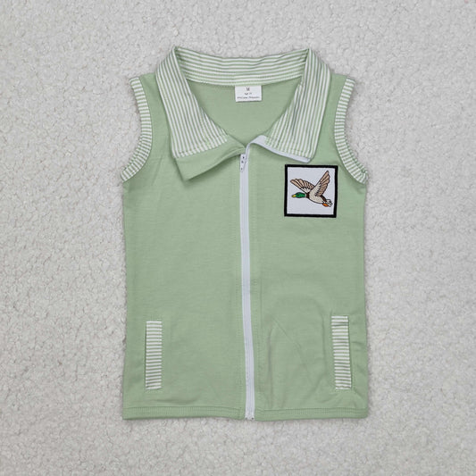 RTS NO MOQ ETA 6-7DAYS ARRIVED IT BT1071 Embroidered duck green striped sleeveless zip-up vest