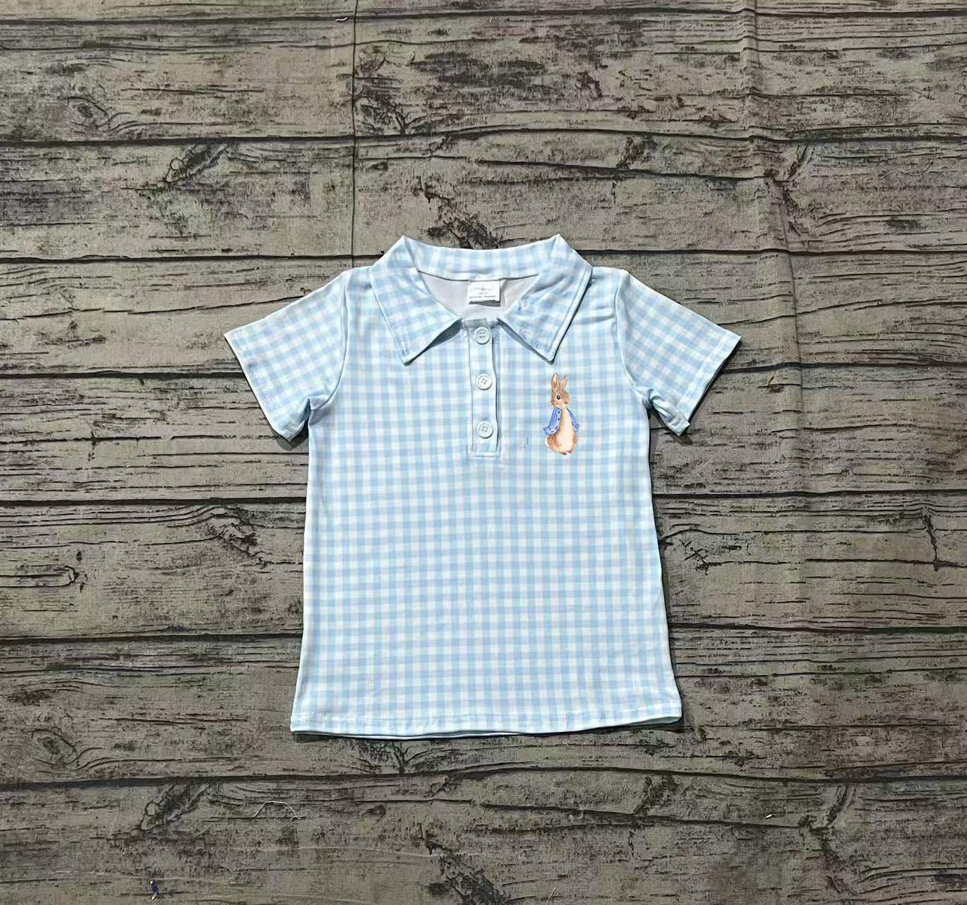 No moq BT1095 pre-order toddler boys clothes embroidery easter blue short short Sleeve Top