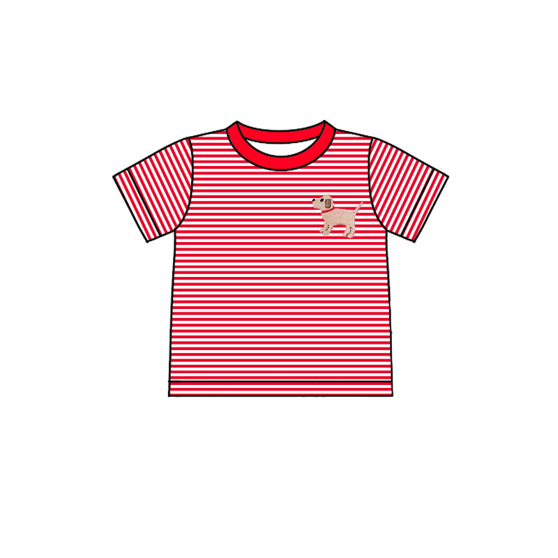 No moq BT1101 pre-order toddler boys clothes puppy red striped short short Sleeve Top 2024.11.18