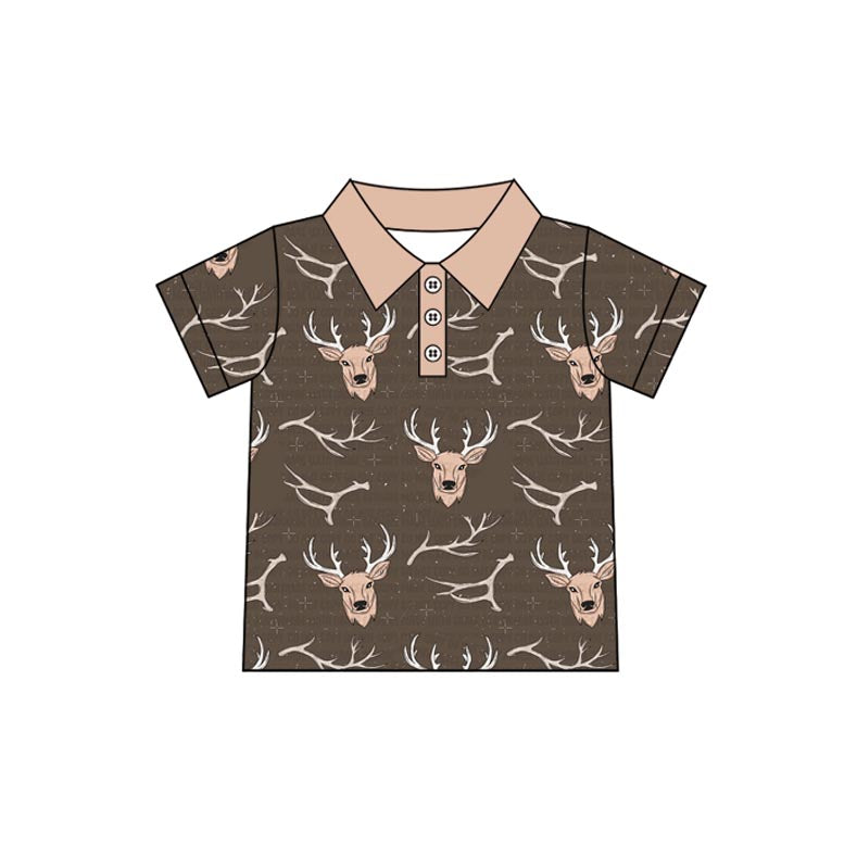 No moq BT1111 pre-order toddler boys clothes deer head short Sleeve Top 2024.11.26