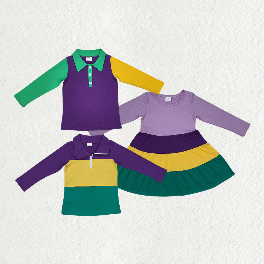 RTS Sibling baby girls boy clothes mardi gras Long Sleeve dress and tops