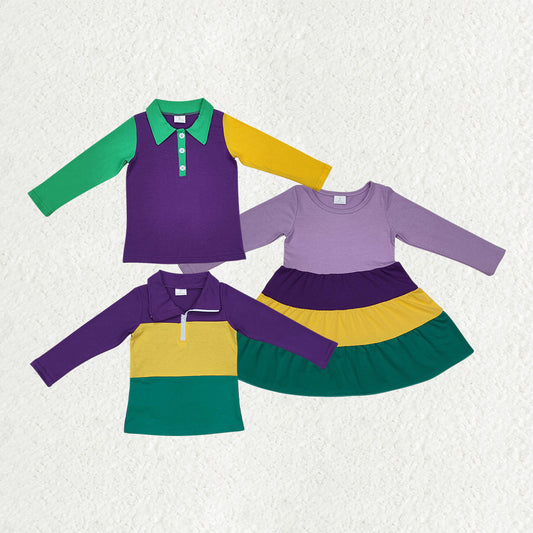 RTS Sibling baby girls boy clothes mardi gras Long Sleeve dress and tops