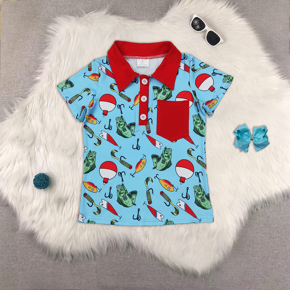 RTS NO MOQ baby boys clothes fishing Short Sleeve Suit  & Top and shorts