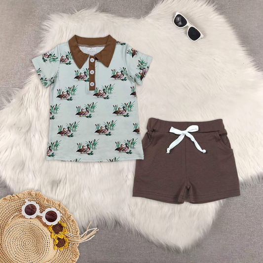 RTS NO MOQ baby boys clothes duck Short Sleeve Suit  & Top and shorts