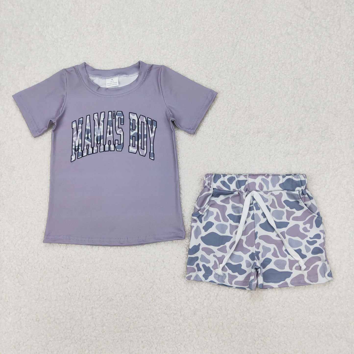 RTS NO MOQ ETA 5/7days Arrived BT1187+SS0140 mama's boy gray short-sleeved shirt with letters camouflage shorts