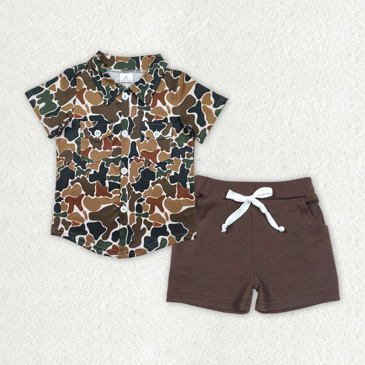 RTS NO MOQ BT1200+SS0134 camouflage short-sleeved top Brown pocket shorts