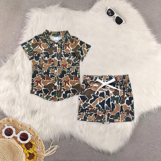 RTS NO MOQ baby boys clothes camouflage Short Sleeve Suit  & Top and shorts
