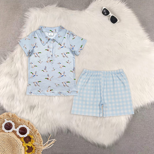 RTS NO MOQ baby boys clothes duck Short Sleeve Suit  & Top and shorts