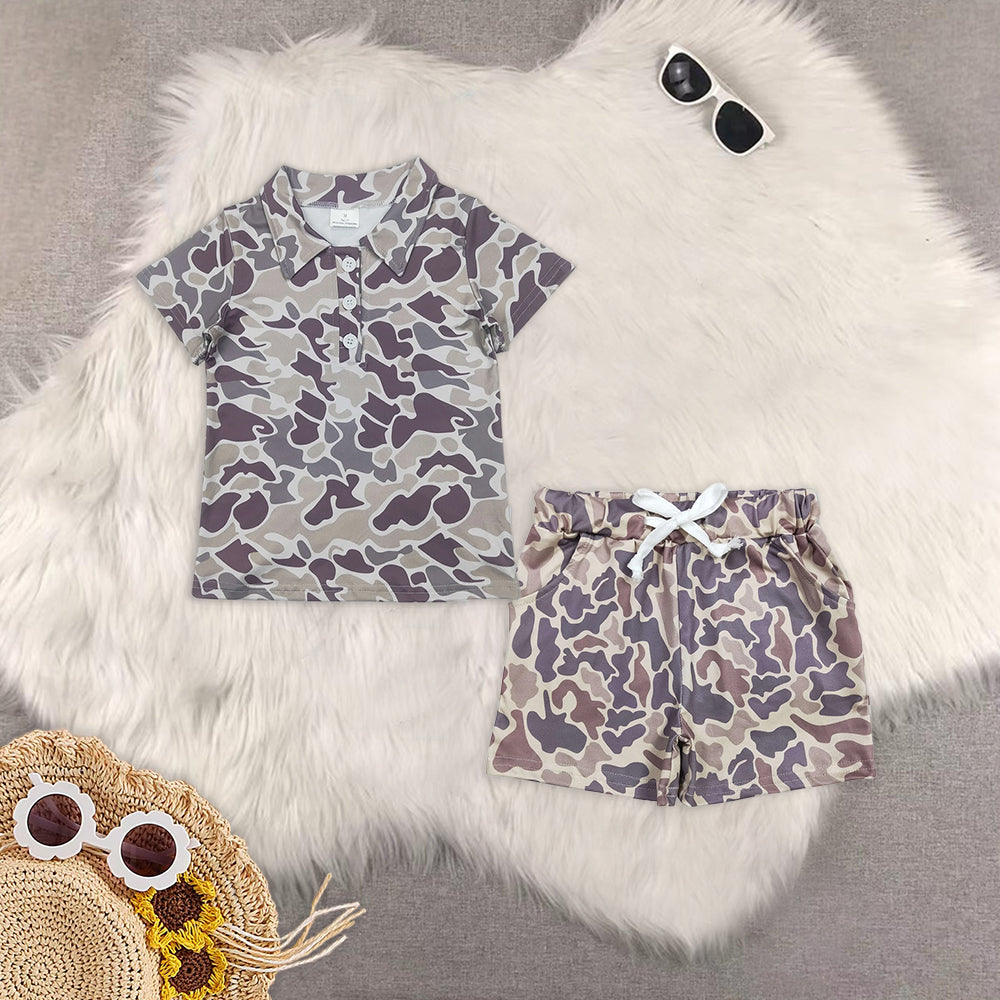 RTS NO MOQ baby boys clothes camouflage Short Sleeve Suit  & Top and shorts
