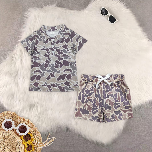 RTS NO MOQ baby boys clothes camouflage Short Sleeve Suit  & Top and shorts