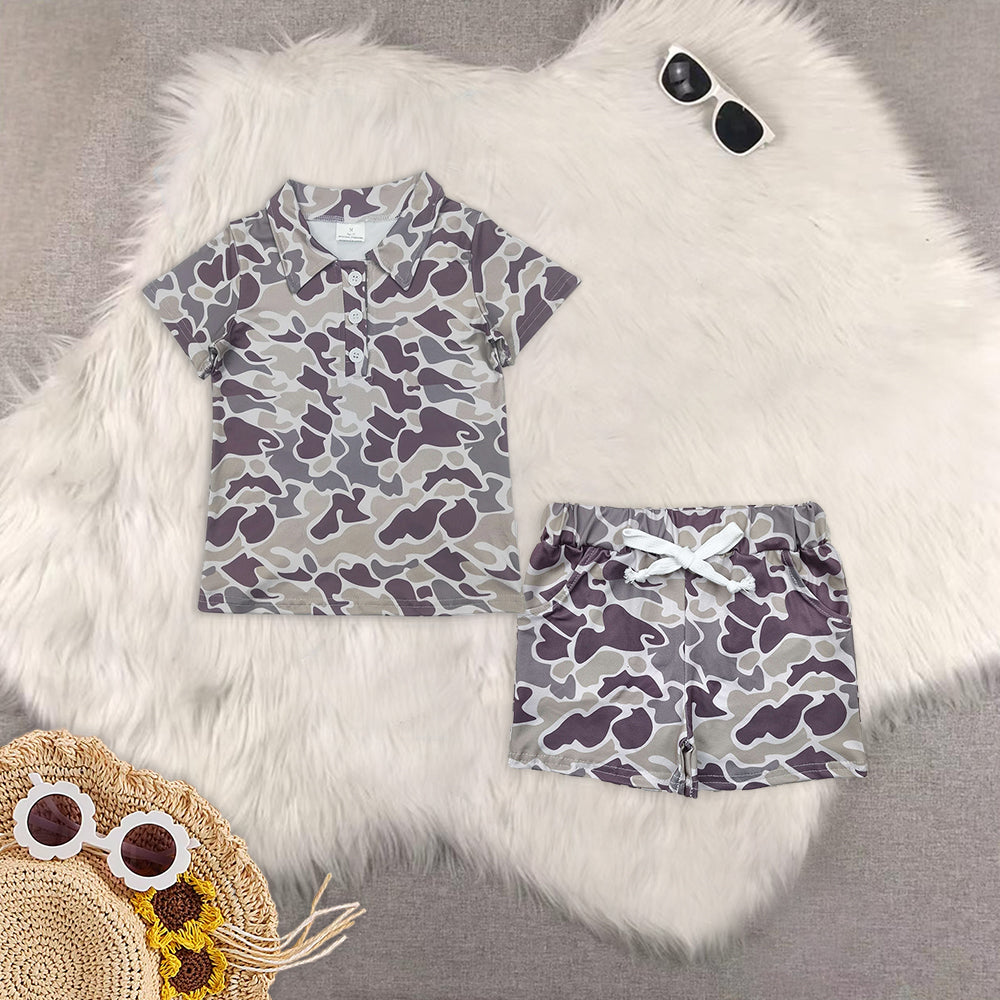 RTS NO MOQ baby boys clothes camouflage Short Sleeve Suit  & Top and shorts