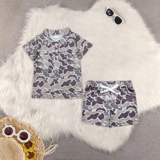 RTS NO MOQ baby boys clothes camouflage Short Sleeve Suit  & Top and shorts