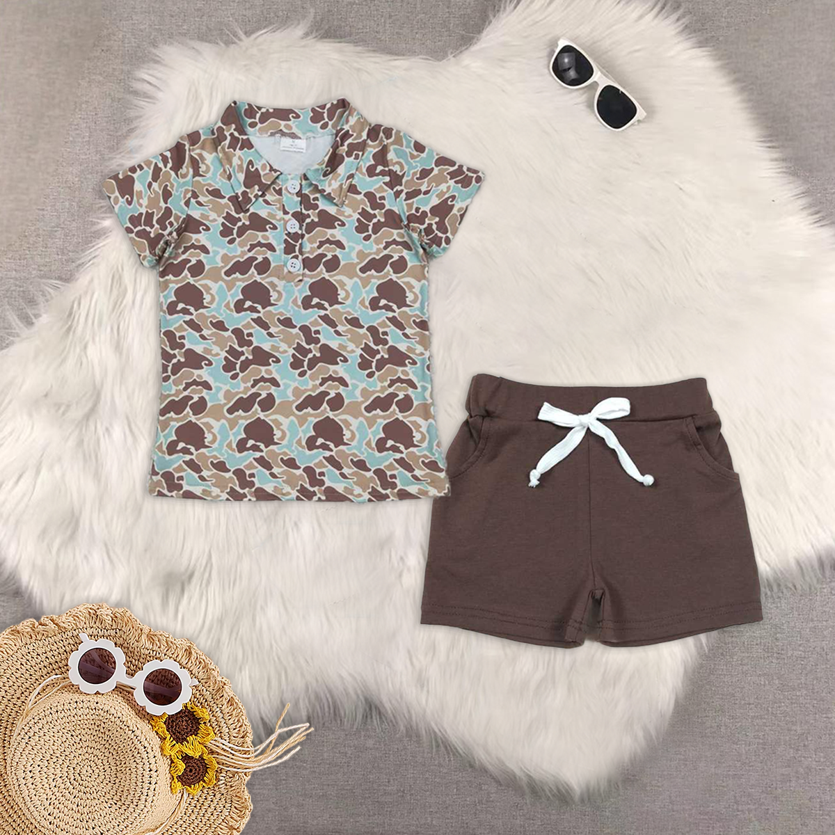 RTS NO MOQ baby boys clothes duck Short Sleeve Suit  & Top and shorts