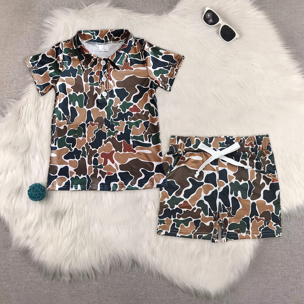RTS NO MOQ baby boys clothes camouflage Short Sleeve Suit  & Top and shorts