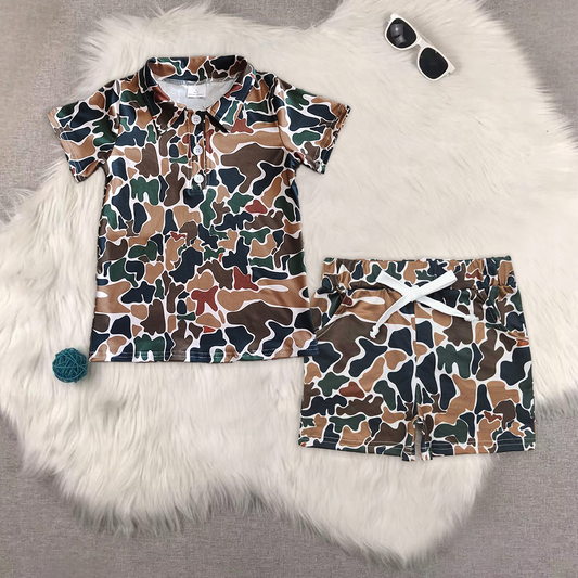 RTS NO MOQ baby boys clothes camouflage Short Sleeve Suit  & Top and shorts