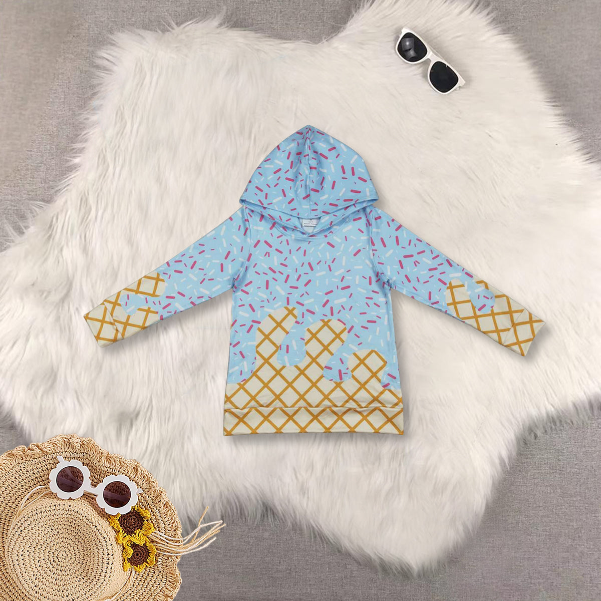 RTS Sibling baby boy clothes team ice cream hooded long Sleeve tops