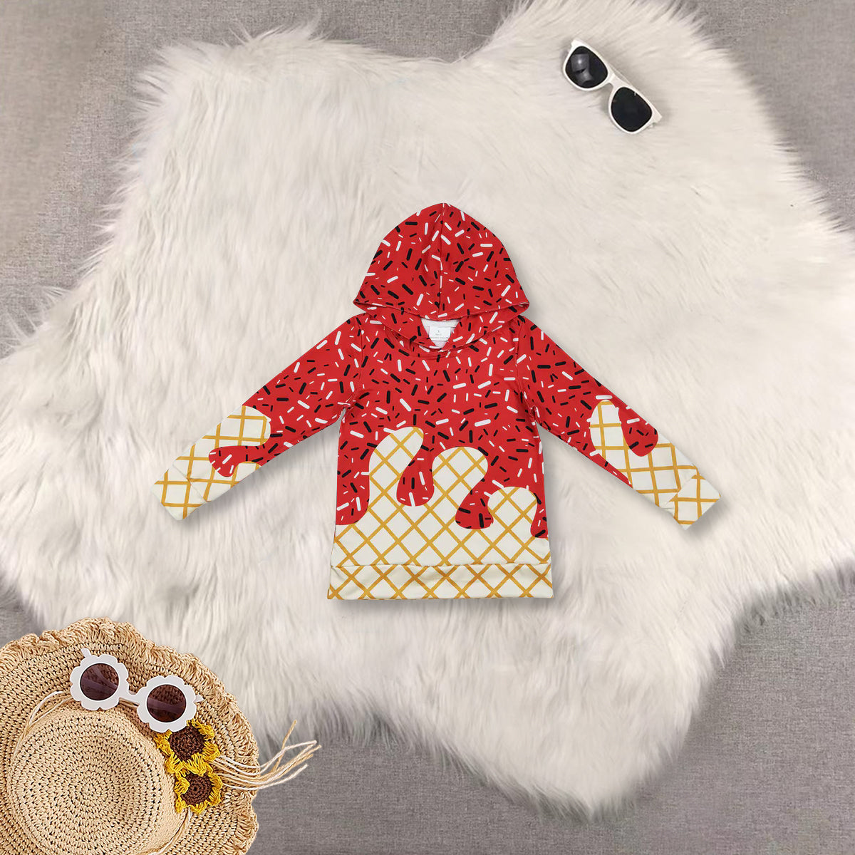 RTS Sibling baby boy clothes team ice cream hooded long Sleeve tops