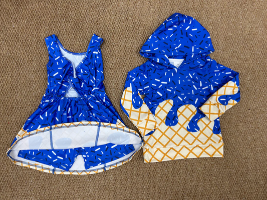 RTS Sibling baby boy girl clothes team ice cream hooded long Sleeve tops and yoga dress