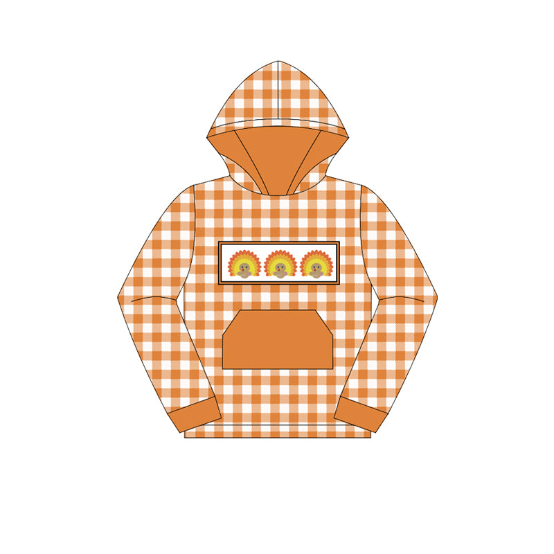 (Pre Order) No moq BT1283 pre-order toddler boy clothes turkey orange hooded long Sleeve Top -2025.7.2