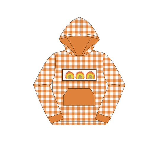 (Pre Order) No moq BT1283 pre-order toddler boy clothes turkey orange hooded long Sleeve Top -2025.7.2