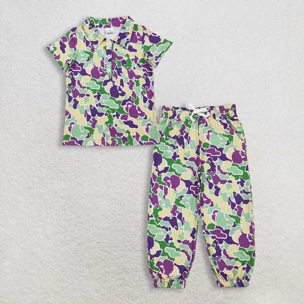 RTS NO MOQ Sibling baby boy clothes mardi gras short sleeve pants set and tops and pants