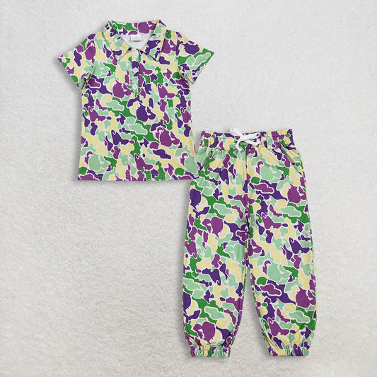 RTS NO MOQ（In Stock) baby boy clothes mardi gras short sleeve pants set-BSPO0659