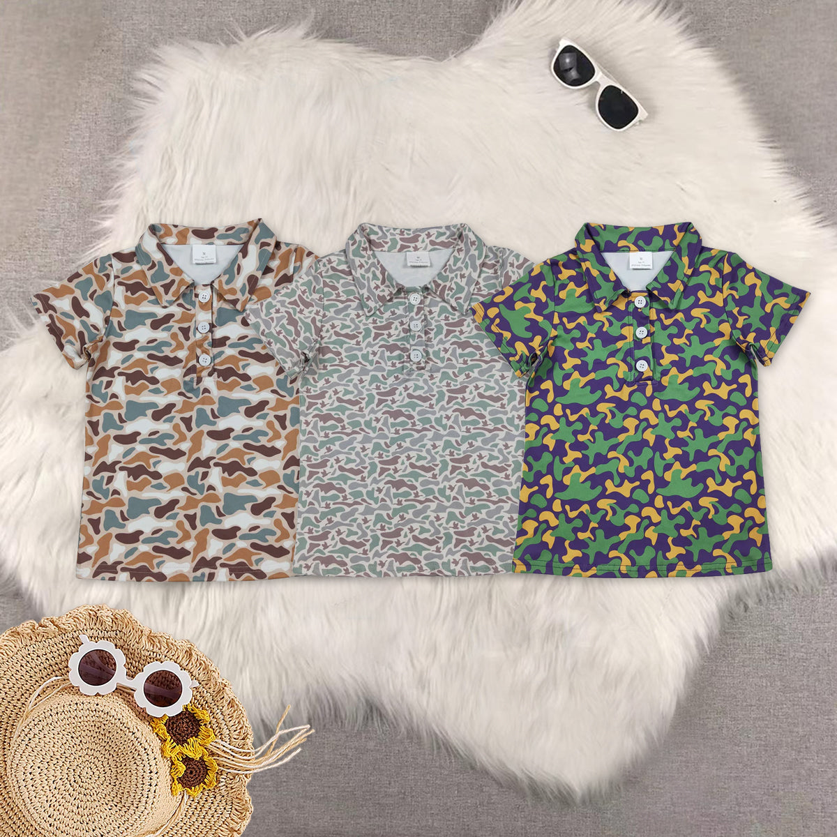 RTS NO MOQ Sibling baby girl clothes duck camouflage Short-Sleeve Tops