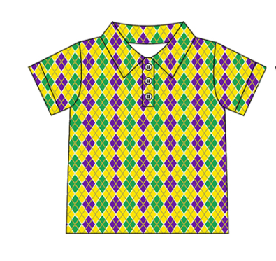 (Pre Order) No moq BT1357 pre-order toddler boy clothes mardi gras short Sleeve Top -2025.9.13