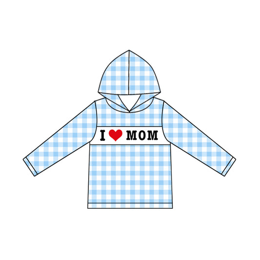 (Pre Order) No moq BT1359 pre-order toddler boy clothes I LOVE MOM blue hooded long Sleeve Top -2025.9.13