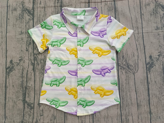 (Pre Order) No moq BT1393 pre-order toddler boy clothes mardi gras short Sleeve Top -2025.12.5