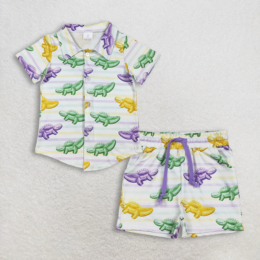 RTS NO MOQ（In Stock) BT1393+SS0678 baby girl clothes mardi gras button short-Sleeve shorts sets-BSSO1859