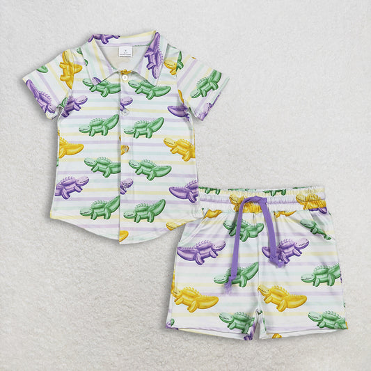RTS NO MOQ（In Stock) BT1393+SS0678 baby girl clothes mardi gras button short-Sleeve shorts sets-BSSO1859