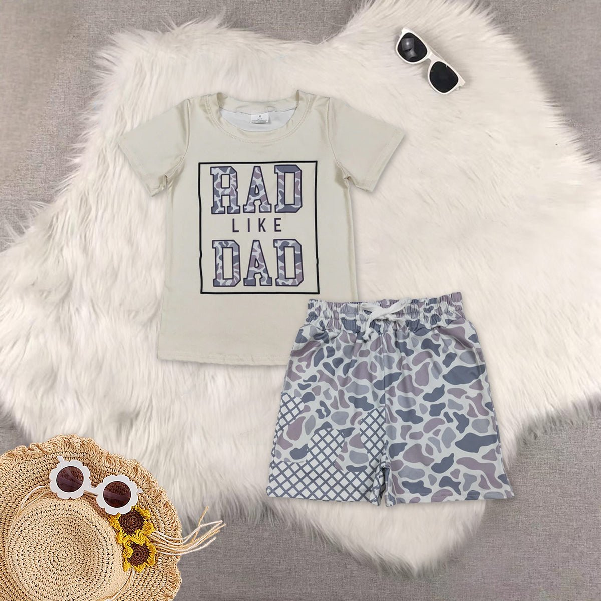 RTS NO MOQ（In Stock) camouflage DAD short-sleeved shirt Boys' shorts set