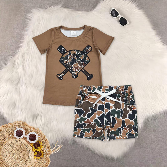 RTS NO MOQ Sibling baby boy clothes Camouflage summer short sleeve shorts sets and top and shorts