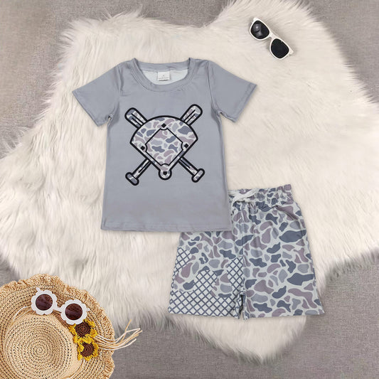 RTS NO MOQ Sibling baby boy clothes Camouflage summer short sleeve shorts sets and top and shorts