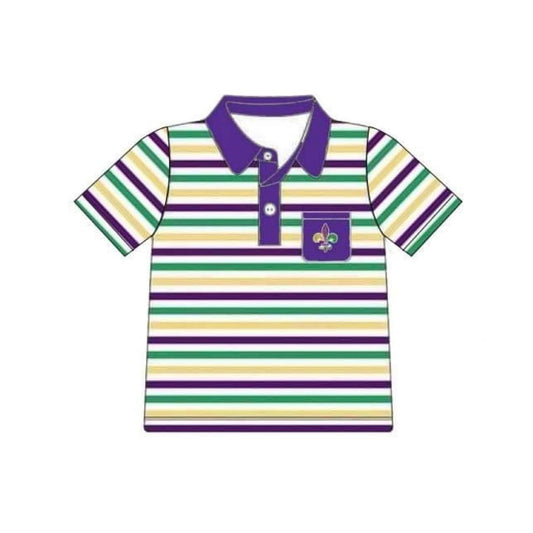 (Pre Order) No moq BT1436 pre-order toddler boy clothes mardi gras striped short Sleeve Top -2025.10.20