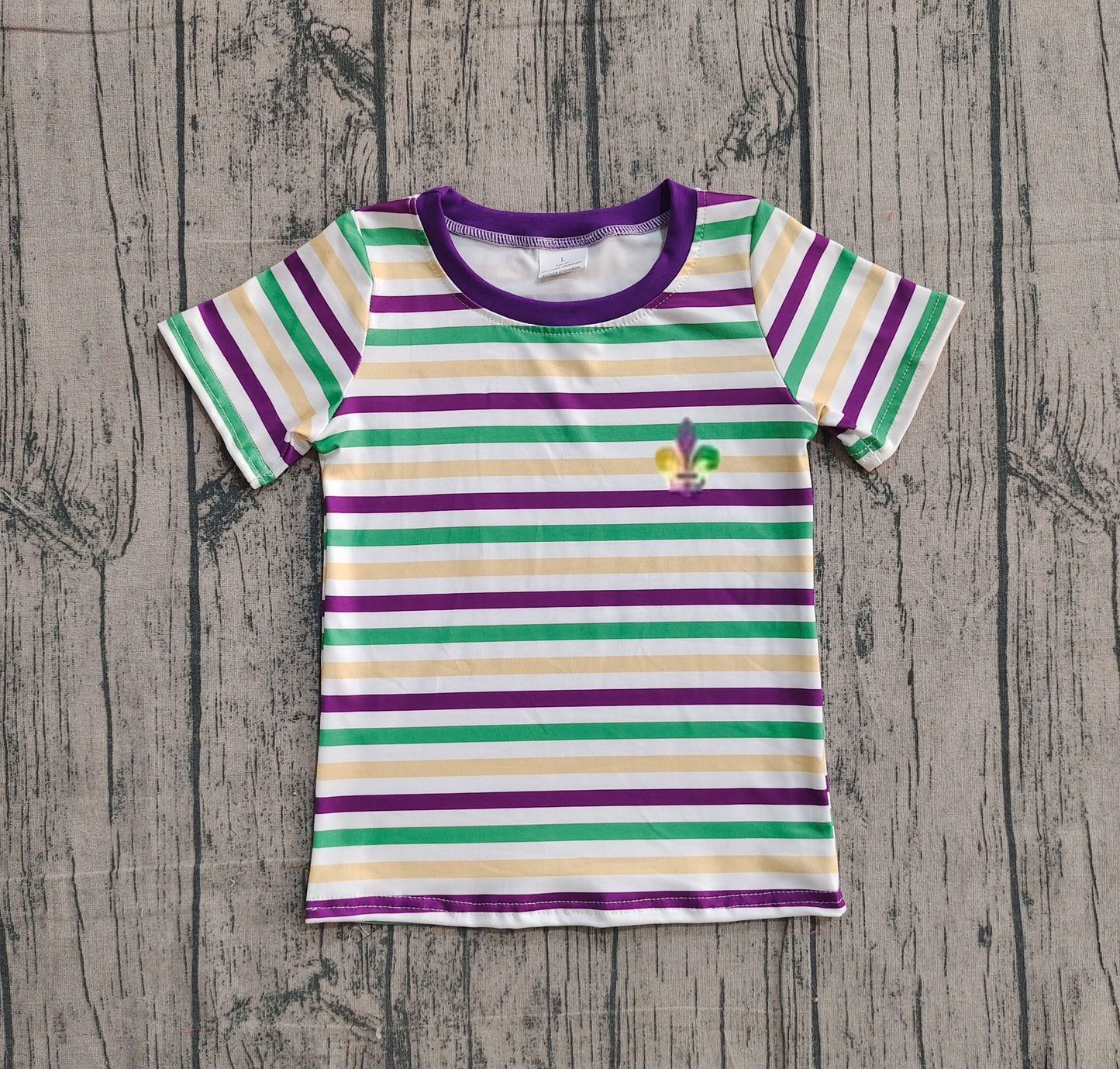 (Pre Order) No moq BT1437 pre-order toddler boy clothes embroidery mardi gras striped short Sleeve Top -2025.11.24