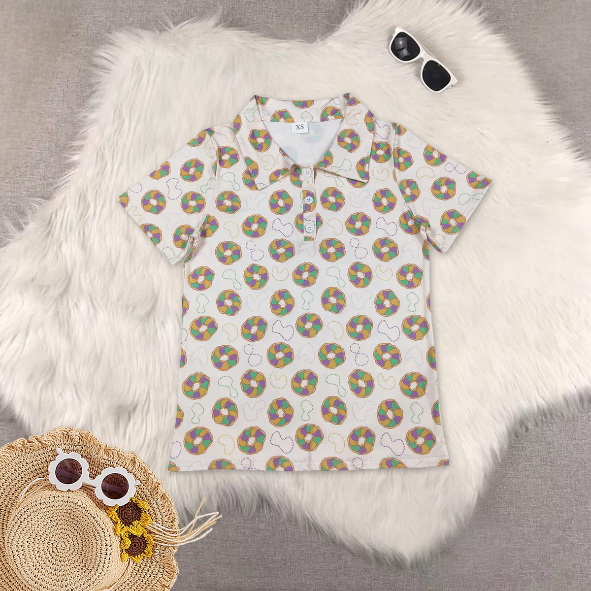 RTS NO MOQ Sibling baby girl boy clothes mardi gras nceklace short sleeve top and dresses and skirts sets and skirts and adult top and adult skirts