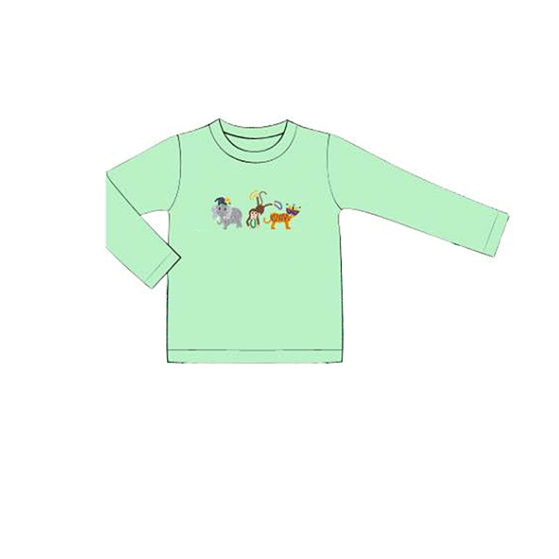 (Pre Order) No moq BT1505 pre-order toddler boy clothes mardi gras animal green long Sleeve Top -2025.11.3