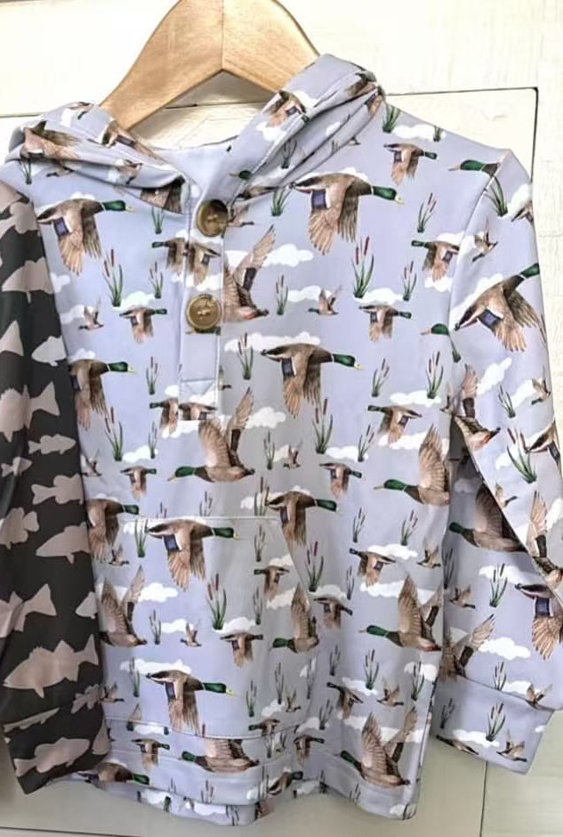 (Pre Order) No moq BT1546 pre-order toddler boy clothes duck hooded long Sleeve Top -2025.11.8