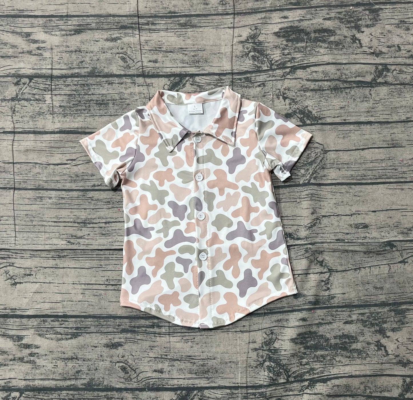 (Pre Order) No moq BT1564 pre-order toddler boy clothes camouflage button short Sleeve Top -2025.12.9