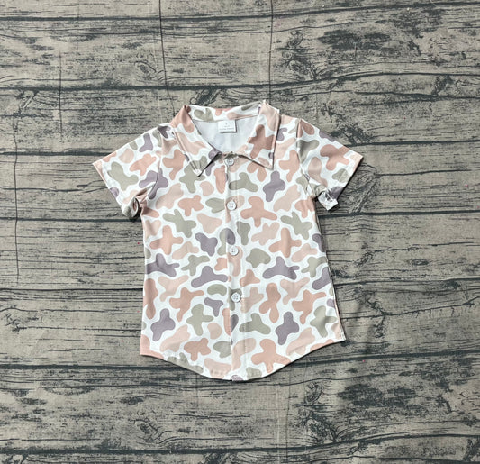(Pre Order) No moq BT1564 pre-order toddler boy clothes camouflage button short Sleeve Top -2025.12.9
