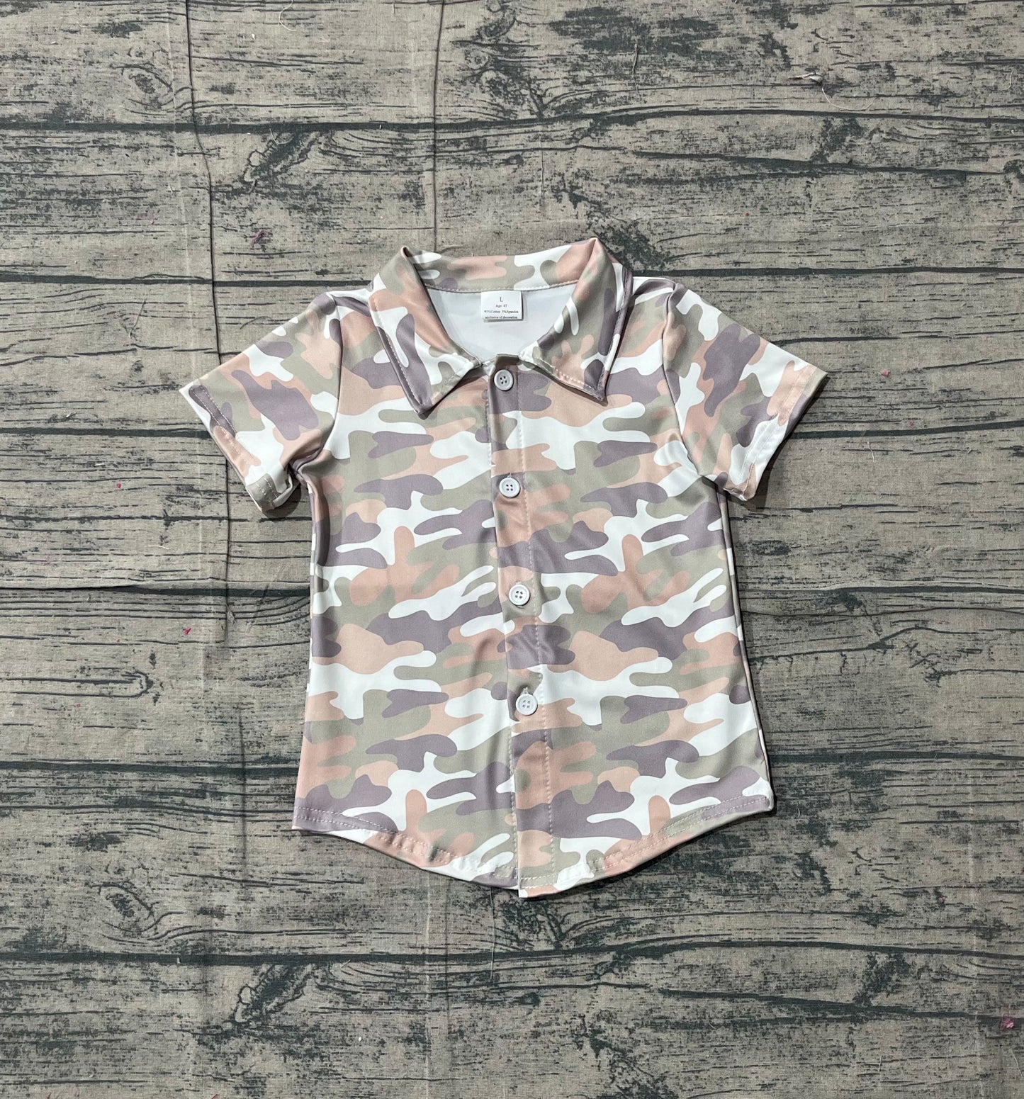 (Pre Order) No moq BT1565 pre-order toddler boy clothes camouflage button short Sleeve Top -2025.12.9