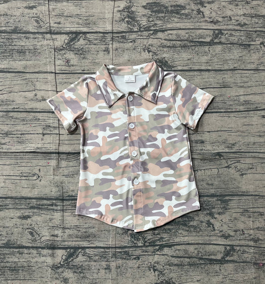 (Pre Order) No moq BT1565 pre-order toddler boy clothes camouflage button short Sleeve Top -2025.12.9
