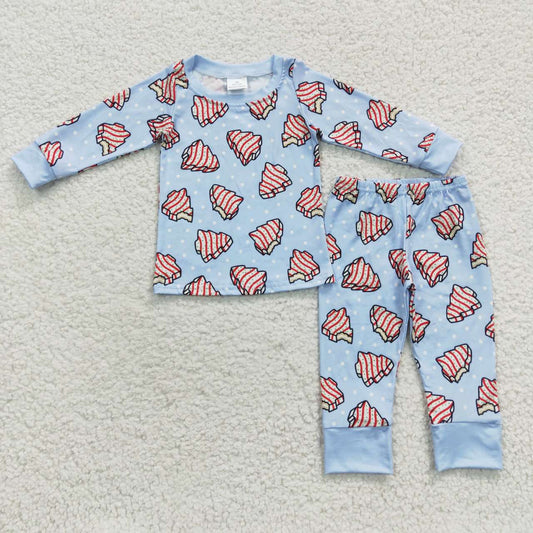 BLP0181 Christmas Tree Biscuit Polka Dot Light Blue Long Sleeve Trouser Set